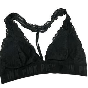 PINK Black Lace Racerback Bralette Size Small Logo